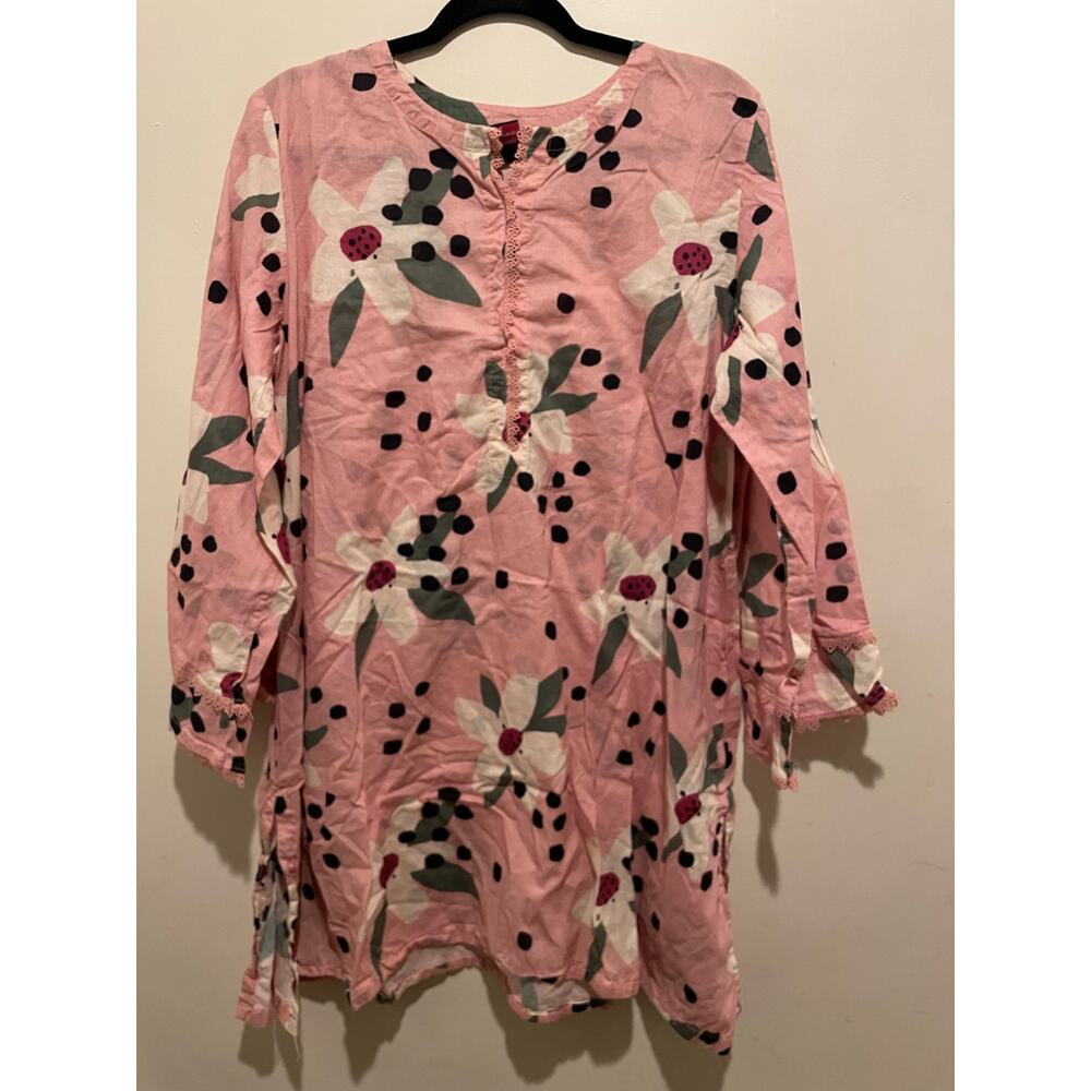 Pink floral print tunic boho top size XL